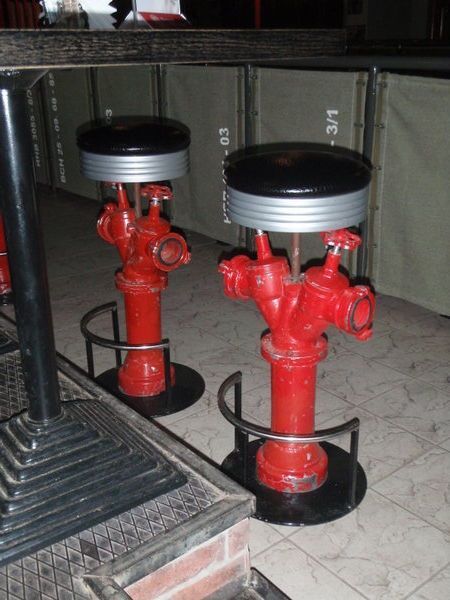 #DIY #Firefighter Idea: Recycle and reuse old #firehydrants and turn them into #bar #Stools. #fireprotection #DIYCrafts #recyclereuse #diyideas Man Cave Design Ideas, Firefighter Bar, Modern Bar Stool Design, Firefighter Man Cave, Cool Man Cave, Firefighter Room, Cave Design, Man Cave Items, Man Cave Design