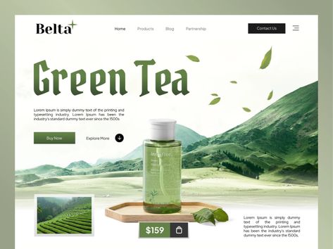 Tea Website Design, Green Website Design, Tea Poster Design, Green Tea Product, Green Website, Plants Store, Bakery Website, Tea Website, Luxury Website