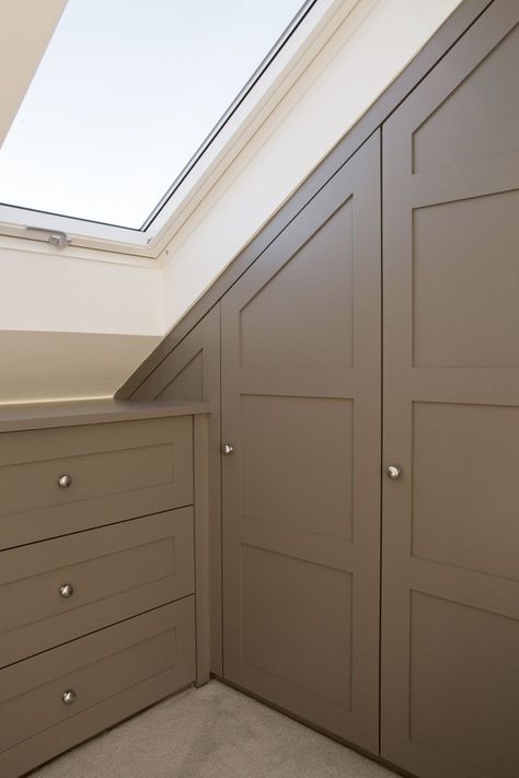 Loft Conversion Dressing Room, Loft Conversion Wardrobes, Small Attic Spaces, Small Loft Spaces, Ikea Wardrobe Hack, Loft Conversion Bedroom, Attic Wardrobe, Tiny House Bedroom, Attic Closet