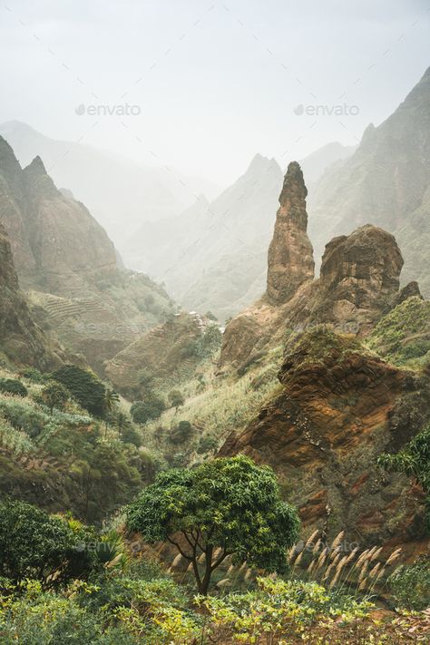 Mountain peaks of Xo-Xo valley of Santa Antao island, Cape Verde. Many cultivated plants growing in by Shunga_Shanga. Mountain peaks of Xo-Xo valley of Santa Antao island, Cape Verde. Many cultivated plants growing in the valley betwee... #AD #Santa, #Antao, #island, #valley Kap Verde, Cabo Verde, Plants Growing, Cap Vert, Cape Verde Islands, Cape Verde, Scenery Nature, Mountain Village, Mountain Peak