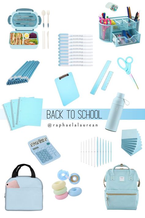 Blue Back To School Supplies, Light Blue School Supplies, Blue School Supplies, Back To School Must Haves, Middle School Essentials, Back To School List, Middle School Survival, Preppy School Supplies, Organization Notes