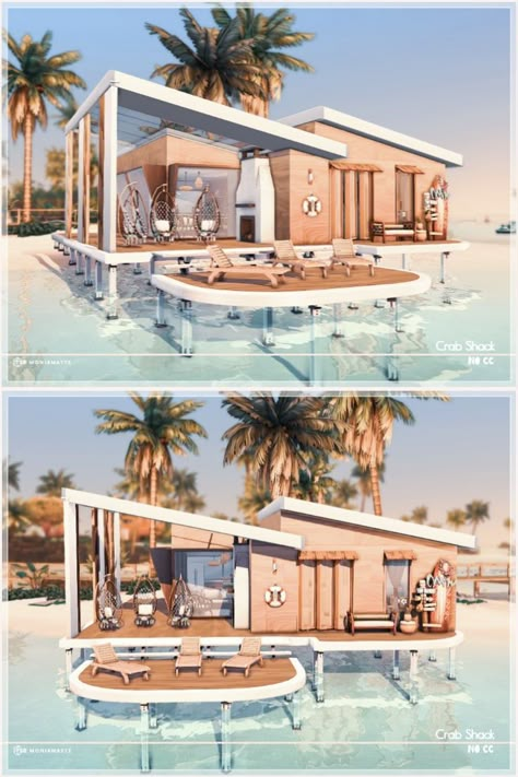 Sims 4 Beach House Layout, Sims 4 Island Living House, Sulani Homes Sims 4, Sims 4 Beach House, Beach House Layout, Family Lot, Sims 4 Modern House, Beach House Modern, Sims 4 Houses Layout