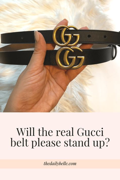 The Difference Between the Real Gucci Belt and the Fake One - The Daily Belle Outfits With Gucci Belt Women, Gucci Belt Styling, Womens Gucci Belt Outfit, Gucci Belt Dress Outfit, How To Wear A Gucci Belt, Gucci Belt Fake Vs Real, Gg Belt Outfit, Brown Gucci Belt Outfit, Designer Belt Outfit