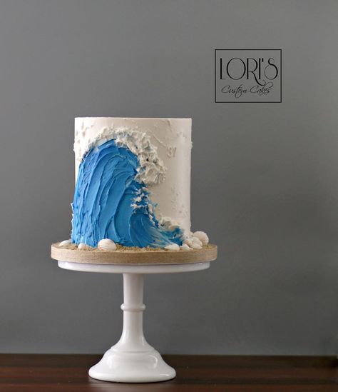 Beach Fondant Cake, Ocean Wave Cake, First Wave Birthday Cake, Surfing Cake, Surf Birthday Cake, Baby On Board Cake, Sea Cake Ideas, Beach Cake Ideas, Sea Cake