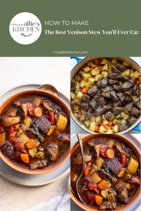 This scratch-made venison stew recipe is easy to make and the deer meat is fall-apart tender. It's packed with veggies and simple ingredients. Venison Roast Stew, Fall Venison Recipes, Deer Meat Stew Recipes, Deer Stew Meat Recipes, Deer Meat Stew, Venison Stew Meat Recipes, Venison Stew Recipes, Venison Stew Crockpot, Deer Stew