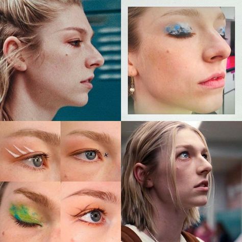 Jules make up euphoria season 2 Jules Euphoria Hairstyles, Jules Euphoria Outfits Season 2, Jules Eyeliner, Jules Eye Makeup, Jules Season 2, Euphoria Makeup Season 2, Jules Makeup Euphoria, Hunter Schafer Makeup, Jules Euphoria Outfits