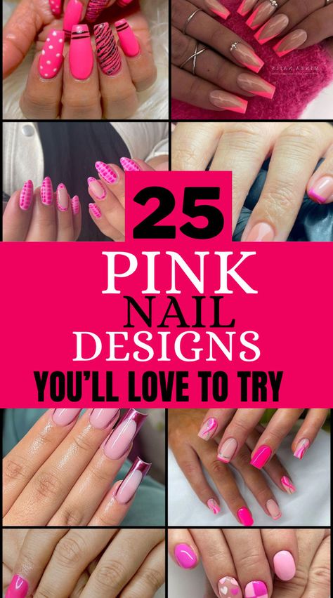 If you love pink nails then these nails are for you. These pink nail designs are the best and will suit any outfit you want to pair them with. These pink nail designs are beautiful so you can’t help but love them all. Fancy Pink Nails, Pink Nail Design Ideas, Pink Gel Nails Designs, Nail Designs Hot Pink, Pink Nail Design, Short Pink Nails, Pink Tip Nails, Dark Pink Nails, Bright Pink Nails