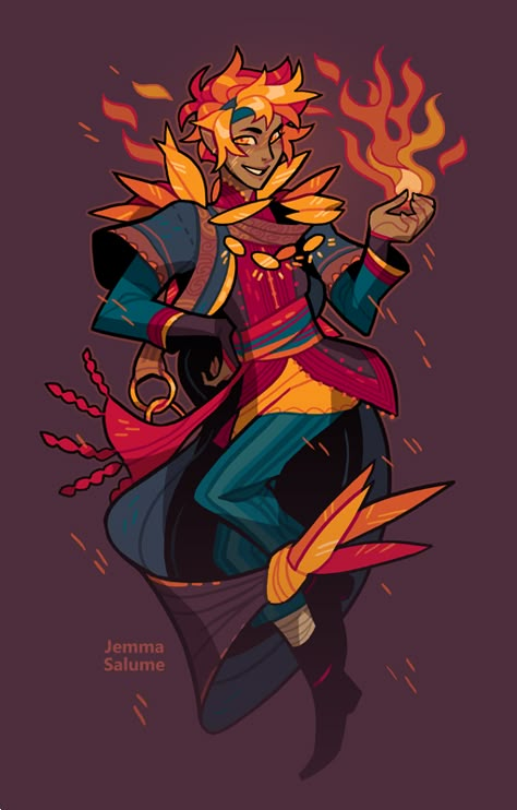 Fire Characters Design, Fire God Character Design, Phoenix Clothes Design, Fire Oc Art, Autumn Character Art, God Like Character Design, Autumn Character Design, Character Design God, Fire God Art