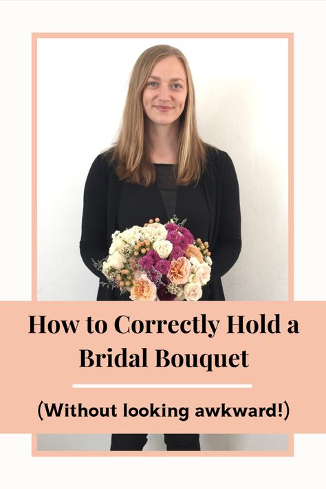 Most brides and bridesmaids don't know how to properly hold a bouquet. This leads to looking awkward on your wedding day and in photos! Learn how to correctly hold a bouquet and the biggest mistakes to avoid to ensure that you look confident on your wedding day. How To Hold A Wedding Bouquet, Wedding Bouquet Sizes Chart, How To Wedding Bouquet, Wedding Arms, Wedding Bridesmaid Flowers, Flower Tips, Look Confident, Flower Boquet, Cascading Bridal Bouquets