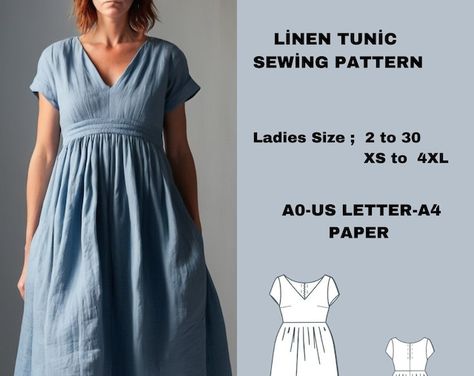 DAPHNEDESINGCO - Etsy Women’s Dress Sewing Patterns, Sewing Linen Dress, Sew Your Own Dress, Style Dress Patterns, Linen Dress Pattern, Dress Cottagecore, Gathered Dress, Cottagecore Dress, Dress Sewing Pattern