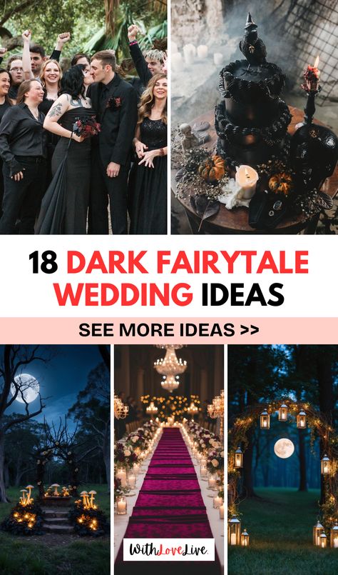 🖤🌲 Discover how to host your very own dark fairytale wedding with our unique themed ideas. From twilight-inspired settings to mystical decor, create an unforgettable atmosphere. 🕯️ Check out the full guide for all the inspiration you need and save this pin for later planning! Black Wedding Decorations Outdoor, Twilight Wedding Ideas, Boho Goth Wedding, Celtic Handfasting Ceremony, Heathen Wedding, Mystery Drawing, Dark Fairytale Wedding, Enchanted Forest Centerpieces, Celtic Handfasting