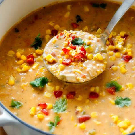 30 Minute Mexican Chicken Corn Chowder (lightened up) - Carlsbad Cravings Asian Chicken Pasta Salad, Asian Chicken Pasta, Corn Chicken Chowder, Mexican Chicken Corn Chowder, Creamy Chicken Corn Chowder, Chicken Chowder, Chicken Corn Chowder, Corn Chicken, Chicken Corn