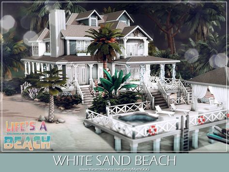 The Sims Resource - Life's a Beach - White Sand Beach Beach Luxury House, Sims 4 Beach House, Beach Stairs, Living Room Sims 4, Newport Beach House, The Sims 4 Lots, Sims 4 Bedroom, Cc Furniture, Luxury Beach House