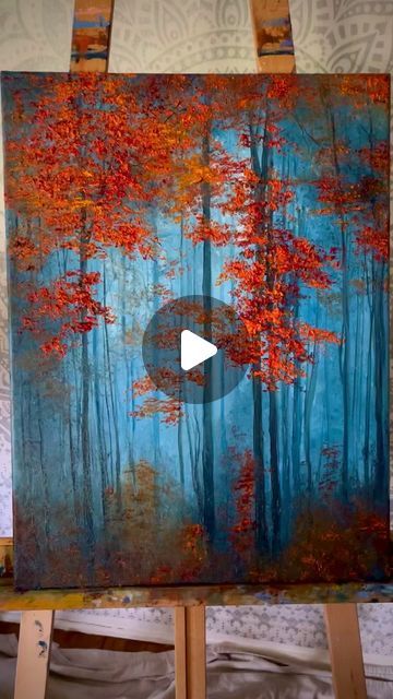 Haley Greco on Instagram: "This is the process for my new Fall painting “Vibrant November” oil on a 24” x 18” canvas, available now. This one got me so excited for Fall! I loved creating the texture in the leaves. 🍂 #haleygrecoartwork #oilpainting #paintingvideo #paintingprocess #artprocess #artistatwork #paintinginprogress #artinprogress #artreel #paintingreels #artvideos #paintingvideo #creative #fall #autumn #fallpainting #autumnpainting #falldecor #autumndecor #paintwithme #oilpainter #arto Autumn Easy Paintings, How To Paint Fall Leaves, November Painting Ideas, Thanksgiving Paintings On Canvas Easy, Autumn Painting Acrylic Easy, Fall Canvas Painting Ideas Easy Diy, Autumn Painting Ideas Easy, Painting Fall Trees, Fall Painting Ideas