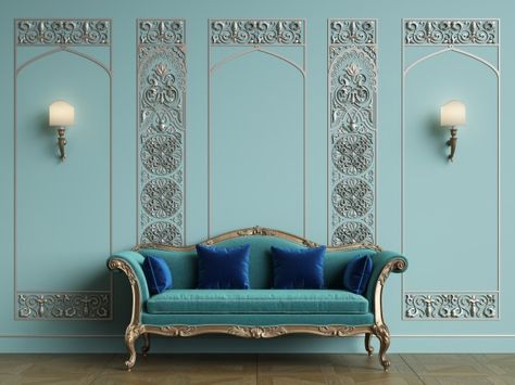 Sofa Background For Editing, Hollywood Regency Bedroom, Sofa Classic, Photo Classic, Hollywood Regency Decor, Teal Walls, Dreams Beds, Elegant Sofa, Luxury Sheets