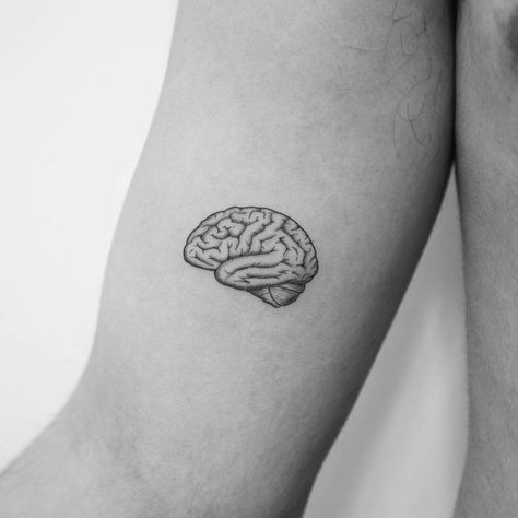 Small Brain Tattoo, Brain Tattoo Design, Neuroscience Tattoo, Brain Tattoo Ideas, 111 Tattoo, Unique Animal Tattoos, Flower Hip Tattoos, Xo Tattoo, Minimalist Tattoo Small