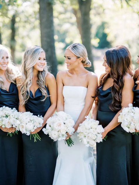 Chic Black Bridesmaid Dresses, Black Dress For Bridesmaid, Elegant Classy Bridesmaid Dresses, Black Tie Bridesmaid Dresses Classy, Black Bridesmaid Dresses Classy, Black White Bridesmaid Dresses, Spring Wedding Black Bridesmaid Dress, Black Bridesmaid Dresses Long Elegant, Summer Wedding Black Bridesmaid Dresses