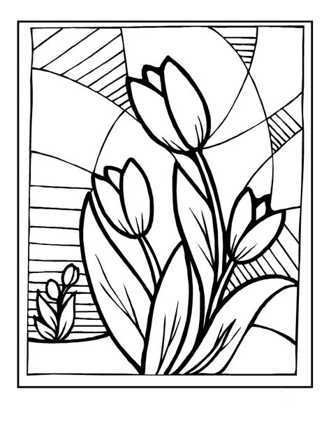 Stained Glass Coloring Pages for Adults - Best Coloring Pages For Kids Glass Painting Patterns, Tulip Colors, Glass Painting Designs, Spring Coloring Pages, Pattern Coloring Pages, Printable Adult Coloring Pages, Stained Glass Flowers, Stained Glass Designs, Calla Lilies