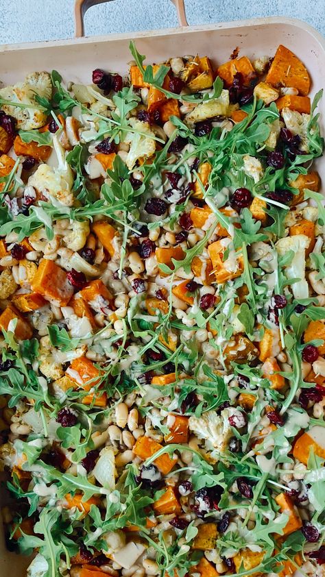 Easy weeknight dinner: Sweet Potato Tray Bake with white beans and arugula topped with Creamy Balsamic Vinaigrette. Vegan Sheet Pan Meals, Vegan Sheet Pan Dinners, Nikki Vegan, Dinner Sweet Potato, Sheet Recipes, Creamy Balsamic Vinaigrette, Vegan Entree Recipes, Creamy Balsamic Dressing, Balsamic Vinaigrette Recipe