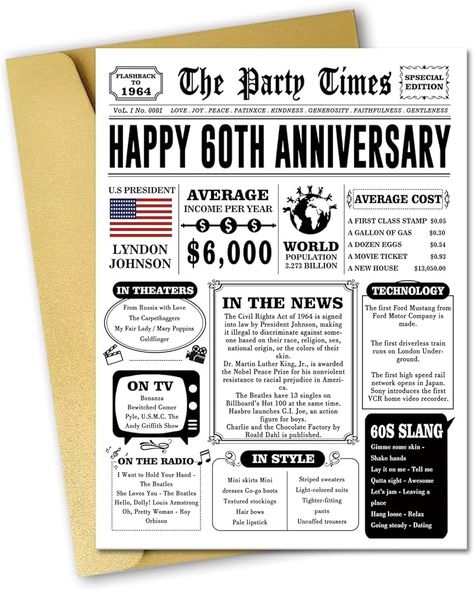 Amazon.com : Missonemi Jumbo 60th Anniversary Card for Women Men, Retro 60th Wedding Anniversary Cards Gift for Husband Wife, Great 60 Year Old Anniversary Decoration for Couple : Office Products Happy 60th Anniversary, Happy 40th Anniversary, 50th Anniversary Cards, Anniversary Cards For Boyfriend, Happy 50th Anniversary, Anniversary Decoration, Married Gift, 50th Anniversary Gifts, 60 Wedding Anniversary