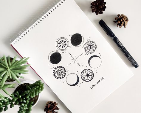 Moon phases mandala Moon Phase Mandala, Moon Mandala, Moon Phases, Mandala Art, Doodles, Moon, Drawings, Quick Saves, Art