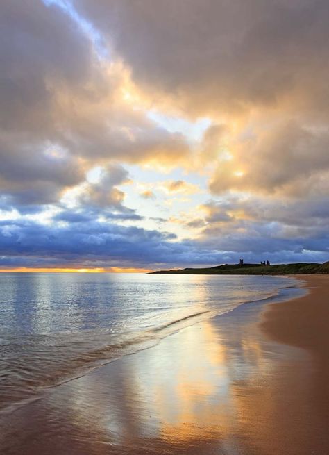 Dunstanburgh Castle, Northumberland Coast, UK Dunstanburgh Castle, Northumberland Coast, Ocean Painting, Sea And Ocean, Seascape Paintings, Beautiful Sky, Beach Scenes, Beautiful Sunset, Landscape Photos