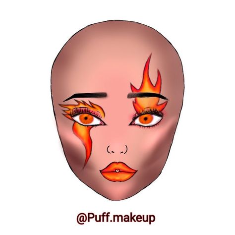 Flames Makeup Look, Flame Makeup Look, Fire Makeup Look Easy, Fire Inspired Makeup Look, Theatre Makeup Ideas, Fire Element Makeup, Fire Makeup Halloween, Flame Eye Makeup, Fire Inspired Makeup