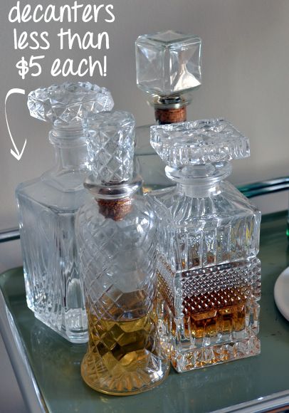 Decanter Display Ideas, Decanter Ideas, Decanter Display, Style A Bar Cart, Diy Playbook, Bar Cart Styling, Fruity Cocktails, Cocktail Book, Liquor Decanter