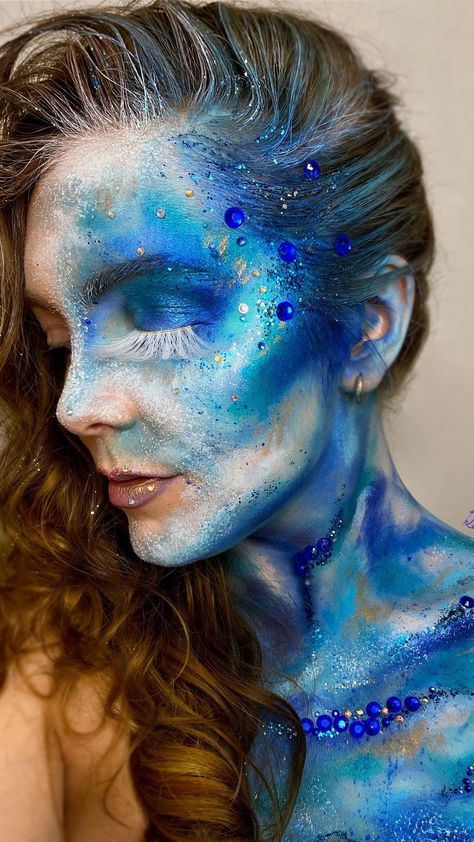 Water Cosplay, Water Element Makeup, Water Makeup Element, Underwater Makeup, Water Character, Water Inspired Makeup, Water Makeup Look, Water Makeup Looks, Water Makeup