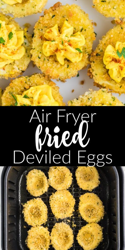 Diveled Eggs Recipes, Deviled Eggs In Air Fryer, Electric Deep Fryer Recipes, Air Fried Deviled Eggs Recipe, Air Fryer Deviled Eggs Recipe, Air Fry Deviled Eggs, Deep Fried Deviled Eggs Air Fryer, Fried Deviled Eggs Air Fryer, Air Fried Deviled Eggs