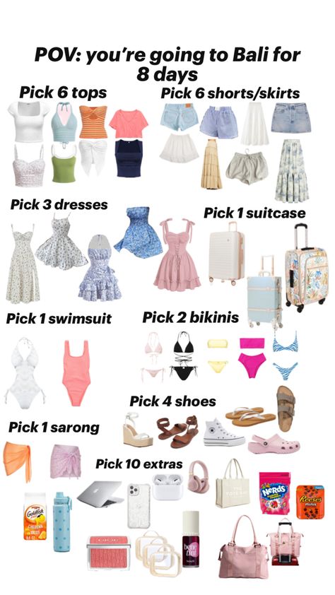 Bali Packing List, Weekend Trip Packing, Backpacking Outfits, Road Trip Bag, Bali Baby, Packing Essentials List, Travel Bag Essentials, Packing List For Vacation, Beautiful Pakistani Dresses