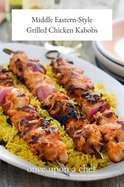 Middle Eastern-Style Grilled Chicken Kabobs Once Upon A Chef Recipes Chicken, Moroccan Chicken Kabobs, Mediterranean Chicken Kabob Recipes, Indian Kabob Recipes, Mediterranean Chicken Kabobs Marinade, Luna Grill Chicken Kabob Recipe, Greek Kabobs Chicken, Lebanese Chicken Marinade, Marinade For Chicken Kabobs On The Grill