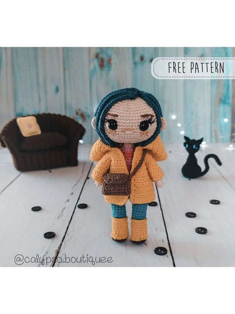 Coraline Amigurumi, Hello Kitty Crochet, Coraline Doll, Coraline Jones, Sewing Things, Amigurumi Tutorial, Unique Dolls, Coraline, Crochet Patterns Amigurumi