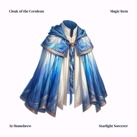 A relic of a past order of knights, finds itself adorning your shoulders! . . . #cloak #cerulean #knight #bluecloak #dndmagicitem #dnd5e #homebrew5e #uncommonitem #rayoffrost Magic Cape Fantasy Art, Dnd Cloak, Knight Cape, Order Of Knights, Dnd Clothing, Cape Fantasy, Magic Armor, D D Items, Dnd 5e Homebrew