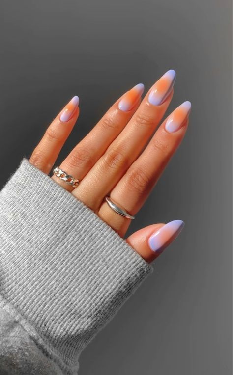 Blue And Orange Aura, Sunset Aura Nails, Orange Aura Nails, Sunset Aura, Orange Aura, Sunset Nails, Aura Nails, Summer Nail Ideas, Summer Nail Designs