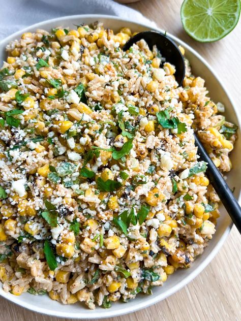 Mexican Street Corn Rice Salad | Munchin' With Maddie Mexican Street Corn Rice, Mexican Corn Pasta, Mexican Street Corn Pasta Salad, Mexican Street Corn Pasta, Corn And Rice, Street Corn Pasta Salad, Street Corn Pasta, Corn Pasta Salad, Street Corn Salad