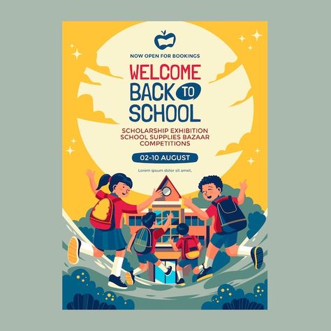 Vertical poster template for back to sch... | Premium Vector #Freepik #vector #back-school-poster #school-poster #school-flyer #back-school-flyer School Event Poster, School Poster Design, Back To School Poster, Poster School, Professional Poster, Class Poster, School Flyer, School Poster, Computer Basic