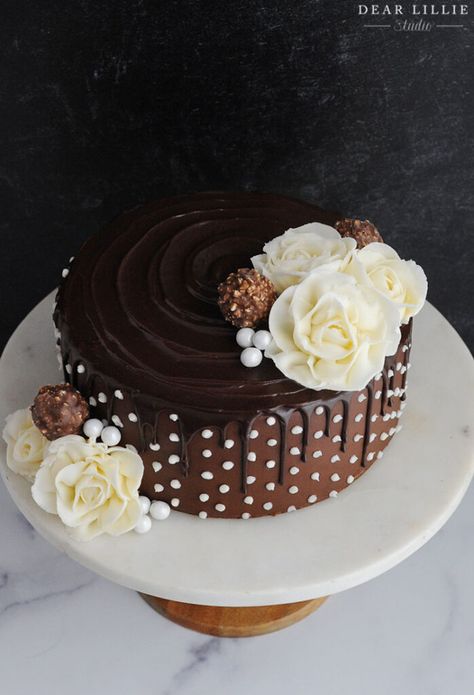 Polka Dot Cake, Rotating Cake Stand, Dot Cake, Chocolate Cake Designs, Chocolate Frosting Recipes, Chocolate Drip Cake, Dear Lillie, Cake White, Chocolate Sheet Cake