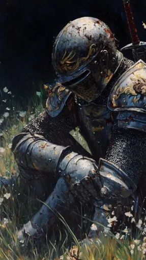 ↑↑↑ Larger size on website 🔸 A lone knight in full armor sits in a field of tall grass and white wildflowers. The armor is worn a White Wildflowers, Field Of Flowers, Deep Thought, Flower Field, Wild Flowers, Art Images, Concept Art, Flowers, Pins