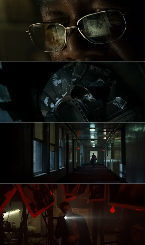 Se7en (1995) | Cinematography by Darius Khondji | Directed by David Fincher Fincher Cinematography, Night Cinematography, Thrillers Movies, Cinematography Ideas, Green Mural, Se7en 1995, Psychological Thriller Movies, Cinematography Composition, Cinematography Lighting