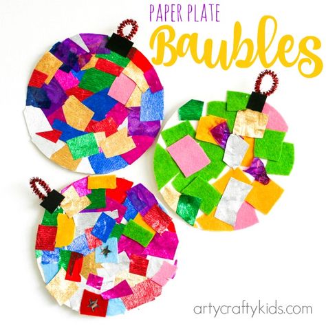 Arty Crafty Kids - Craft - Christmas Craft Ideas for Kids - Paper Plate Bauble Paper Plate Art, Easy Winter Crafts, Christmas Paper Plates, Christmas Crafts For Toddlers, Christmas Decorations For Kids, Craft Christmas, Winter Crafts For Kids, Preschool Christmas, Crafty Kids