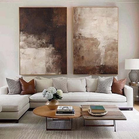 Chocolate Living Room Ideas, Colorful Painting Ideas, Living Room Courtyard, Painting Set Of 2, Brown Minimalist, Black Wall Decor, Modern Art Canvas Painting, Wabi Sabi Wall, Wabi Sabi Wall Art