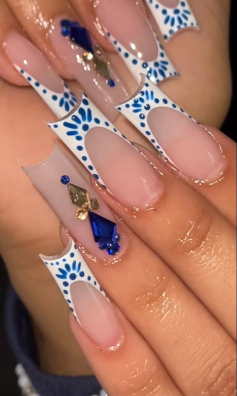 Mexican Nails, Long Acrylic Nail Designs, Diy Acrylic Nails, Colored Acrylic Nails, Girly Acrylic Nails, Long Acrylic Nails Coffin, Acrylic Nails Coffin Pink, Unique Acrylic Nails, Long Square Acrylic Nails