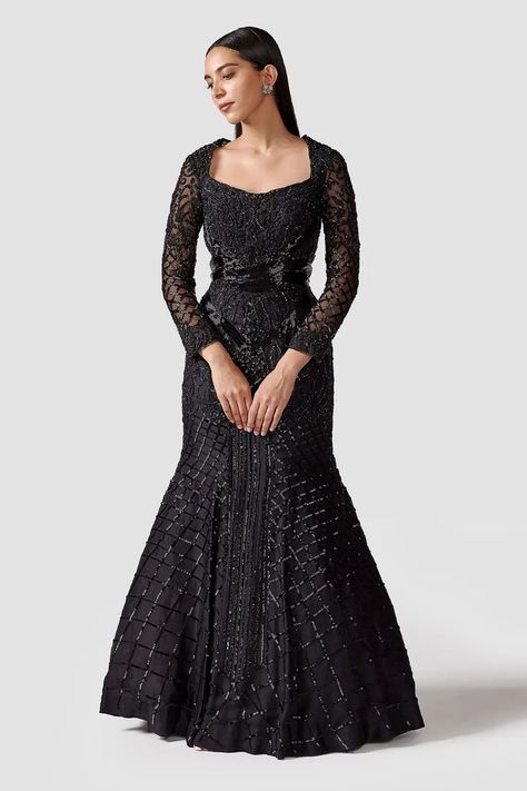 Black Organza Fish Cut Bead Sequined and Embroidered Gown Fish Cut Gown, Fish Cut, Net Gowns, Organza Embroidery, Best Gowns, Party Wear Gown, Gown For Women, Party Wear Indian Dresses, Ladies Gown