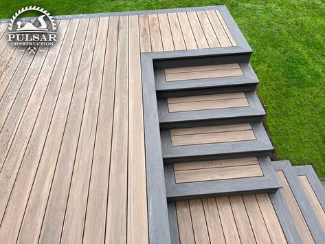 Advanced PVC Decking 45 Degree Deck Stairs, Diy Composite Deck, Composite Steps, Wood Sidewalk, Composite Deck Ideas, Deck Refresh, Wood Deck Designs, Composite Decking Designs, Deck Patterns