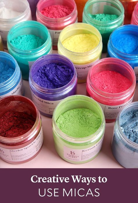 Creative Ways to Use Micas - try them in resin casting, encaustic painting, and more. Mica Pigment Powder, Uses For Mica Powder, Using Mica Powder In Resin, How To Use Mica Powder In Resin, Mica Tumbler Ideas, Mica Powder Painting, Painting With Mica Powder, How To Use Mica Powder, Mica Powder Uses