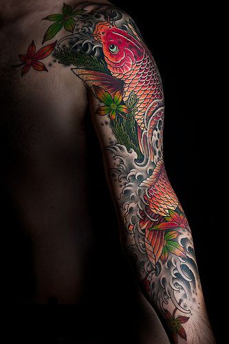 Symbolism of Koi Guitar - As epitomized by its popularity in contemporary tattoo, the koi has layers of meaning - and many people view the Koi fish as the symbol of how we should persevere in life. Luna Guitars hopes that the Fauna Koi will bring inspiration to help you persevere in your music and in your life. Pez Koi Tattoo, Koi Tattoos, Karp Koi, Carp Tattoo, Koi Tattoo Sleeve, Koi Tattoo Design, Tattoo Placements, Polynesian Tattoos, Kunst Tattoos