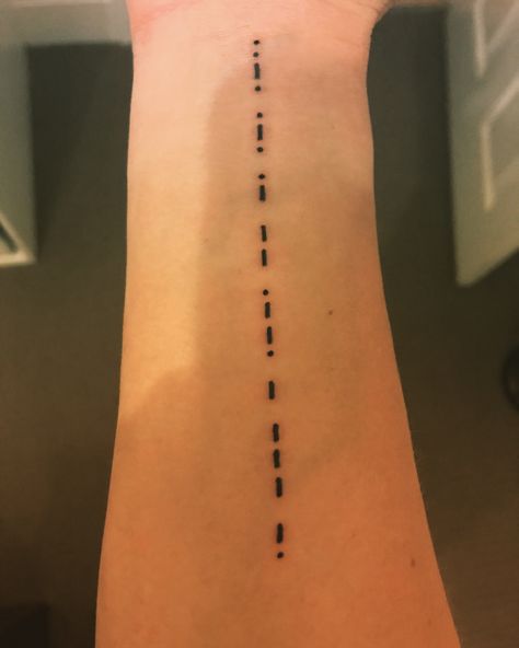 Morse Code Spine Tattoo, Code Tattoo, Morse Code Tattoo, Spine Tattoo, Spine Tattoos, Morse Code, Delicate Bracelet, Hand Tattoos, Small Tattoos