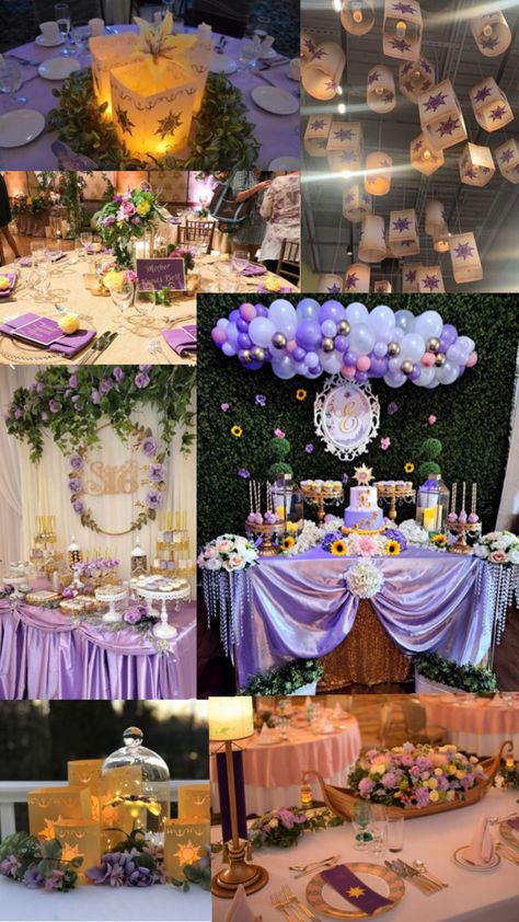 Lavender Quinceanera Ideas, Rapunzel Quinceanera Theme, Rapunzel Wedding Theme, Rapunzel Wedding, Tangled Wedding, Rapunzel Cake, Fairytale Wedding Theme, Sweet 15 Party Ideas Quinceanera, Quince Themes