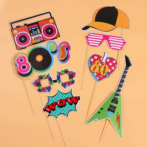 Amosfun 80s Party Photo Booth Props 1980s Theme Birthday Party Decoration Birthday Photo Booth Props on a Stick,Pack of 21 : Amazon.co.uk: Electronics & Photo 80s Party Props, 90s Photo Props, 80s Decorations Party, 80s Photo Booth Props, 80s Props, 80s Photo Booth, 1980s Party Decorations, Diy Boombox Prop 80s Party, 1980s Theme